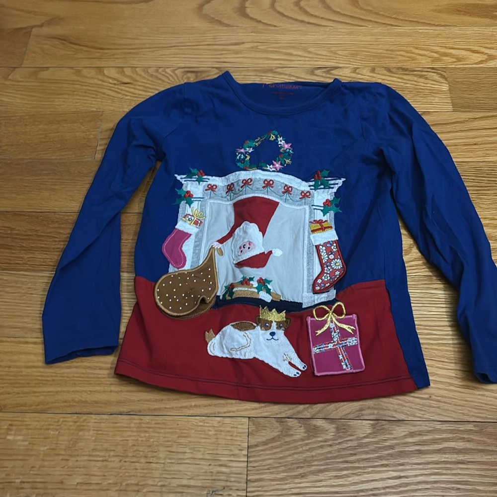 Mini Boden Girls Fireplace Christmas Shirt